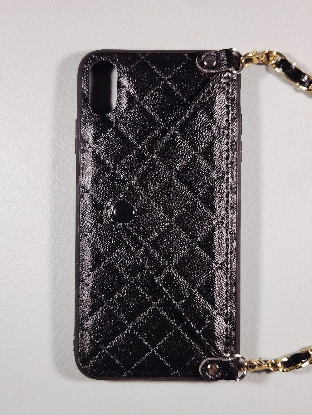Black Quilted Leather iPhone 11 Pro Case Crossbody Wallet Chain Envelope Card